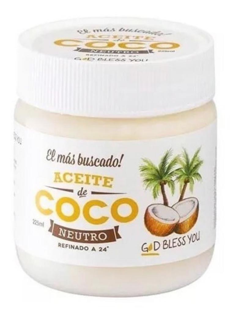 Aceite de coco "God bless you"neutro" x 225 Ml.