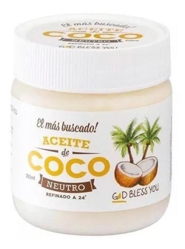 [7798318380077] Aceite de coco "God bless you"neutro" x 225 Ml.