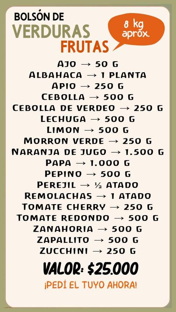 Super Bolson de Verduras y Frutas